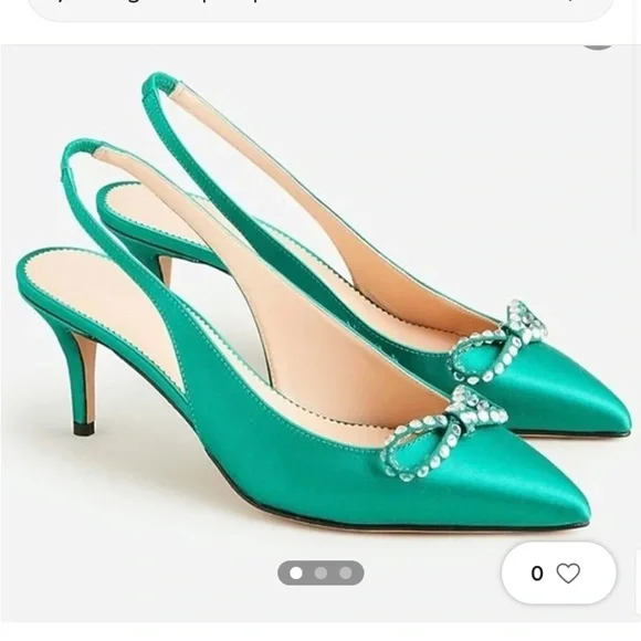“J Crew,Colette” satin emerald green slingback with embellished bow; size 7.5 - Picture 1 of 12